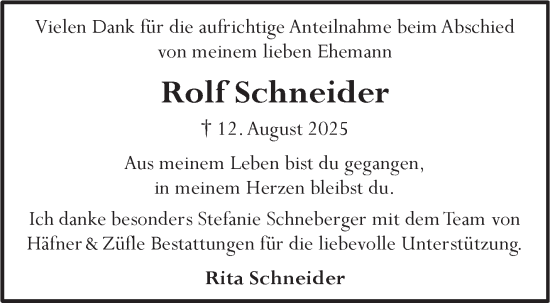 Traueranzeige von Rolf Schneider von Stuttgarter Zeitung / Stuttgarter Nachrichten