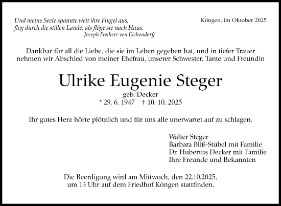 Traueranzeige von Ulrike Eugenie Steger von Eßlinger Zeitung
