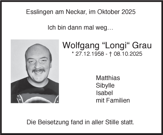 Traueranzeige von Wolfgang Grau von Eßlinger Zeitung