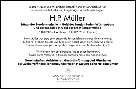 Traueranzeige von H.P. Müller von Stuttgarter Zeitung / Stuttgarter Nachrichten