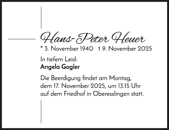 Traueranzeige von Hans-Peter Heuer von Eßlinger Zeitung