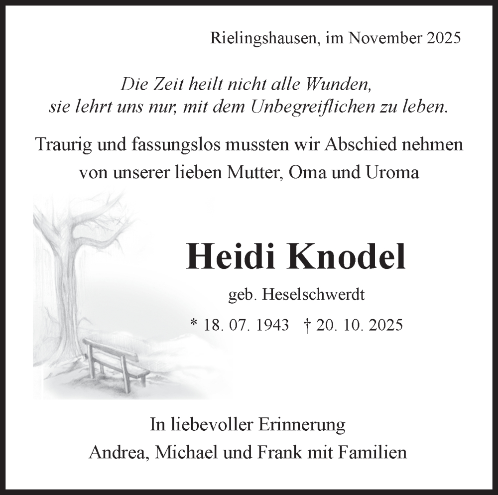  Traueranzeige für Heidi Knodel vom 14.11.2025 aus Marbacher Zeitung