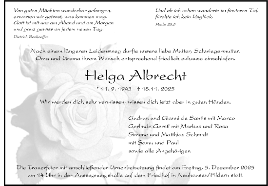 Traueranzeige von Helga Albrecht von Eßlinger Zeitung