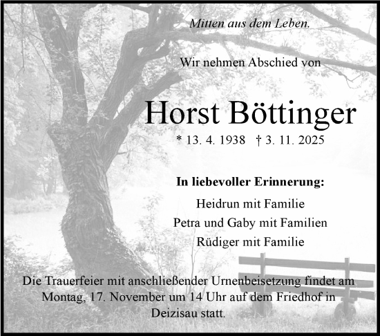 Traueranzeige von Horst Böttinger von Eßlinger Zeitung
