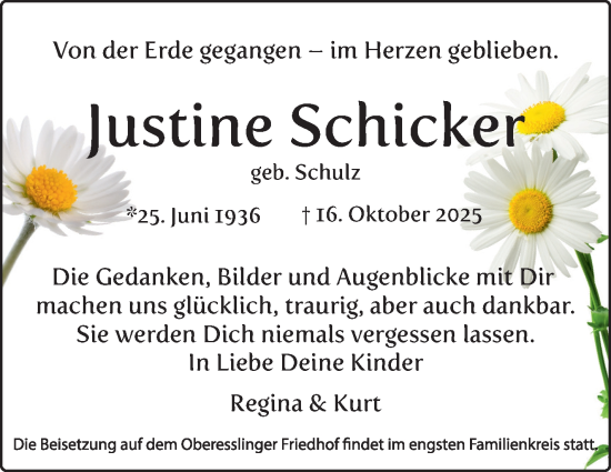 Traueranzeige von Justine Schicker von Eßlinger Zeitung