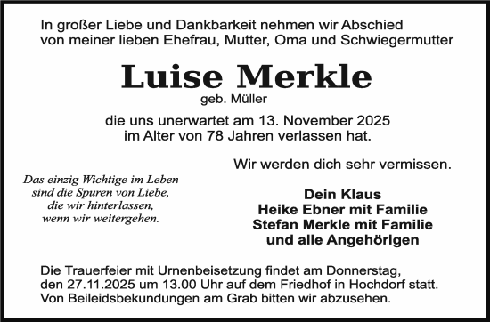 Traueranzeige von Luise Merkle von Eßlinger Zeitung