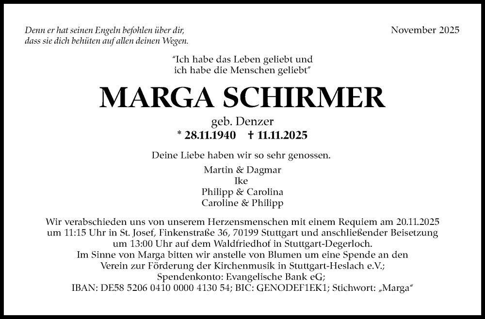  Traueranzeige für Marga Schirmer vom 15.11.2025 aus Stuttgarter Zeitung / Stuttgarter Nachrichten