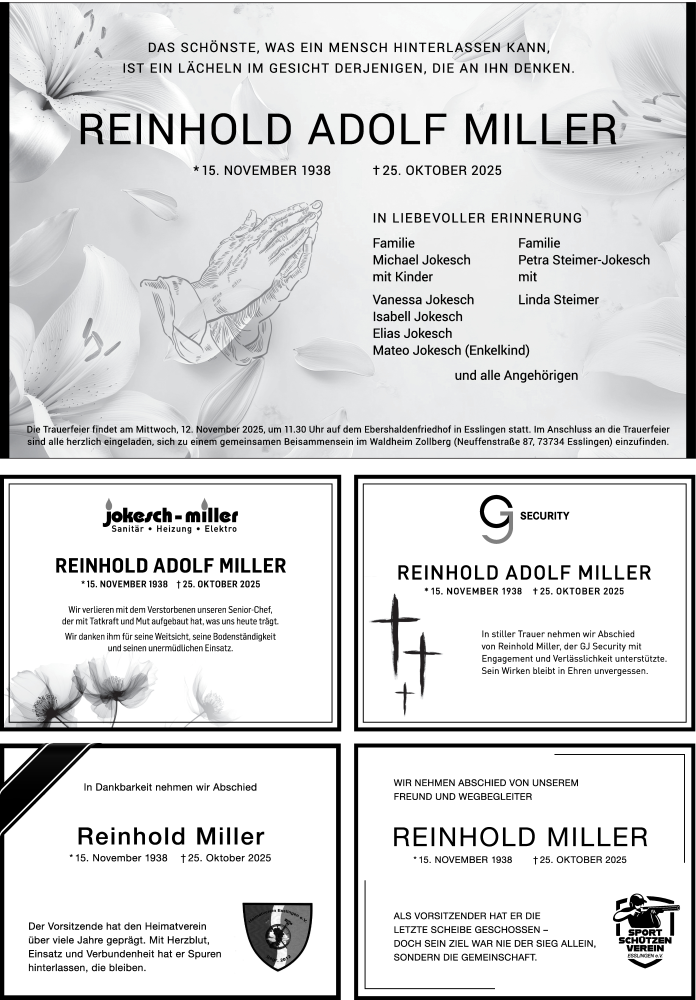  Traueranzeige für Reinhold Adolf Miller vom 08.11.2025 aus Eßlinger Zeitung