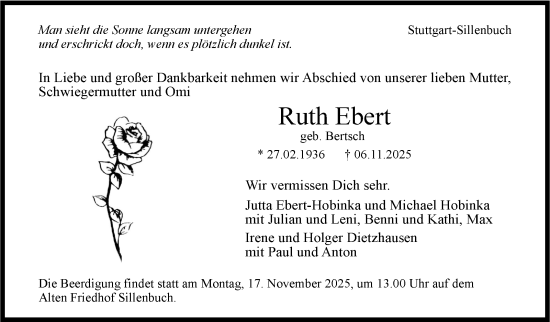 Traueranzeige von Ruth Ebert von Stuttgarter Zeitung / Stuttgarter Nachrichten