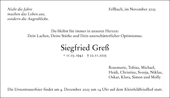 Traueranzeige von Siegfried Greß von Stuttgarter Zeitung / Stuttgarter Nachrichten