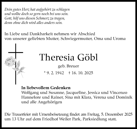 Traueranzeige von Theresia Göbl von Eßlinger Zeitung