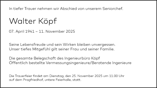 Traueranzeige von Walter Köpf von Stuttgarter Zeitung / Stuttgarter Nachrichten