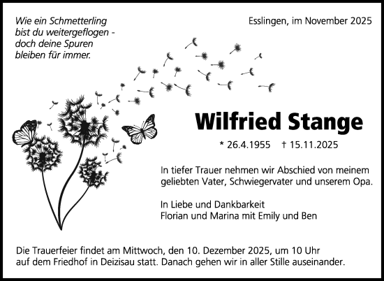 Traueranzeige von Wilfried Stange von Eßlinger Zeitung