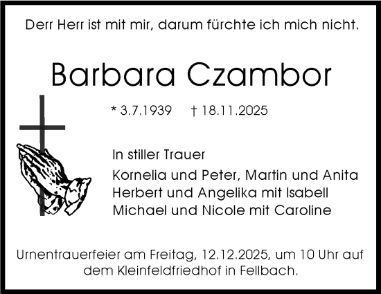 Traueranzeige von Barbara Czambor von Stuttgarter Zeitung / Stuttgarter Nachrichten