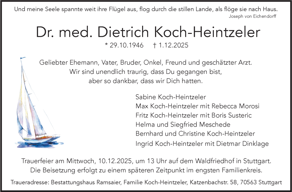 Traueranzeige für Dietrich Koch-Heintzeler vom 06.12.2025 aus Stuttgarter Zeitung / Stuttgarter Nachrichten