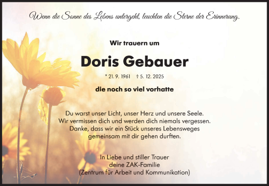 Traueranzeige von Doris Gebauer von Eßlinger Zeitung