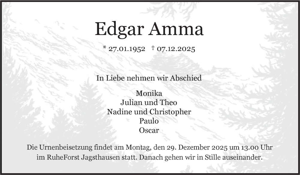  Traueranzeige für Edgar Amma vom 19.12.2025 aus Marbacher Zeitung