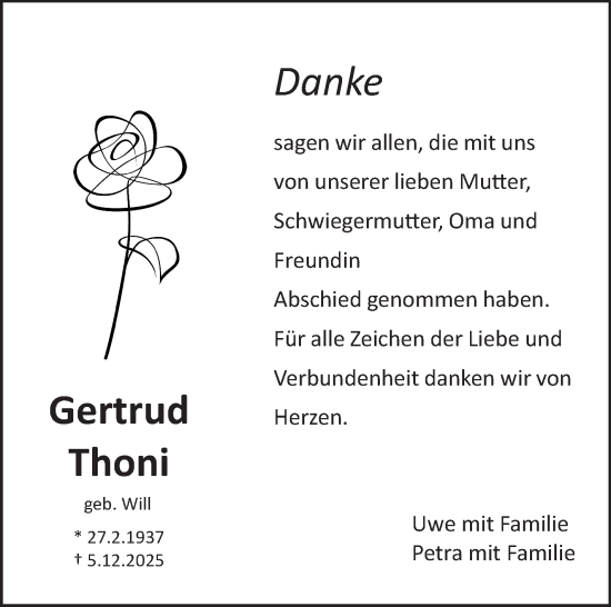 Traueranzeige von Gertrud Thoni von Stuttgarter Zeitung / Stuttgarter Nachrichten