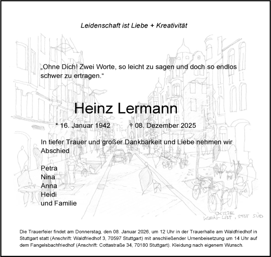 Traueranzeige von Heinz Lermann von Stuttgarter Zeitung / Stuttgarter Nachrichten
