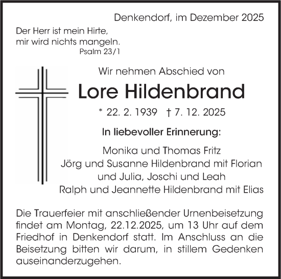 Traueranzeige von Lore Hildenbrand von Eßlinger Zeitung