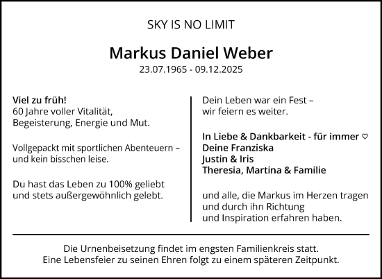 Traueranzeige von Markus Daniel Weber von Stuttgarter Zeitung / Stuttgarter Nachrichten