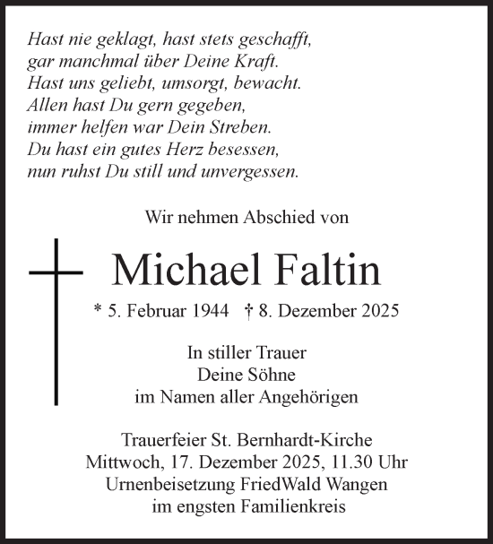 Traueranzeige von Michael Faltin von Eßlinger Zeitung