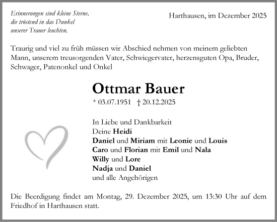 Traueranzeige von Ottmar Bauer von Eßlinger Zeitung