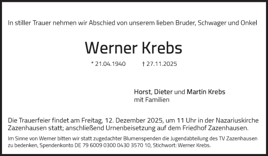 Traueranzeige von Werner Krebs von Stuttgarter Zeitung / Stuttgarter Nachrichten