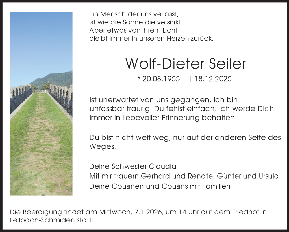  Traueranzeige für Wolf-Dieter Seiler vom 30.12.2025 aus Stuttgarter Zeitung / Stuttgarter Nachrichten