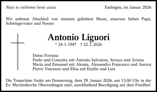 Traueranzeige von Antonio Liguori von Eßlinger Zeitung