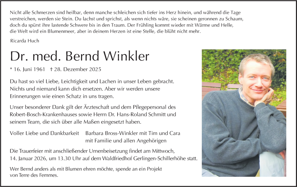  Traueranzeige für Bernd Winkler vom 10.01.2026 aus Stuttgarter Zeitung / Stuttgarter Nachrichten