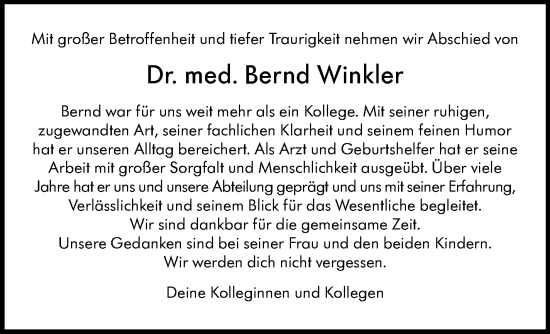 Traueranzeige von Bernd Winkler von Stuttgarter Zeitung / Stuttgarter Nachrichten