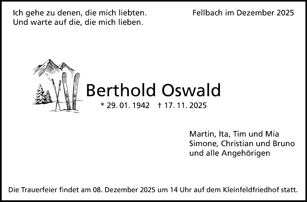  Traueranzeige für Berthold Oswald vom 05.12.2025 aus Stuttgarter Zeitung / Stuttgarter Nachrichten