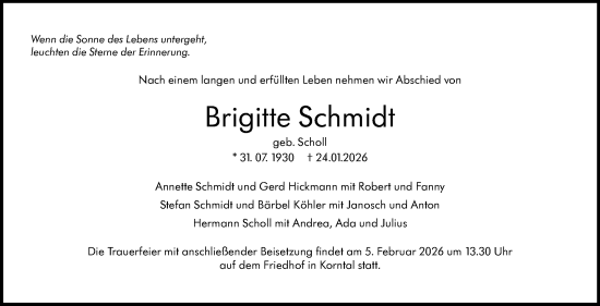 Traueranzeige von Brigitte Schmidt von Stuttgarter Zeitung / Stuttgarter Nachrichten