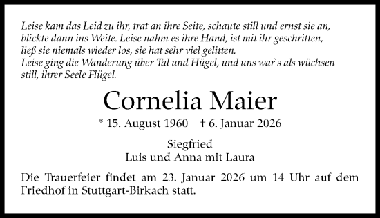 Traueranzeige von Cornelia Maier von Stuttgarter Zeitung / Stuttgarter Nachrichten
