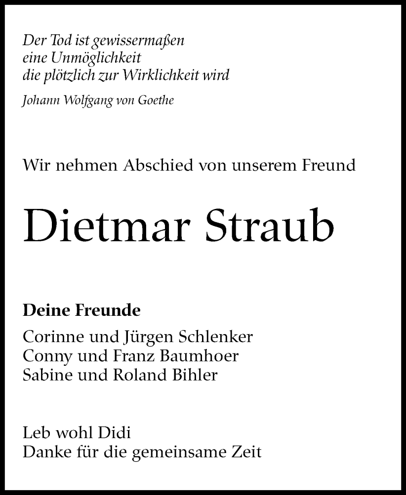  Traueranzeige für Dietmar Straub vom 06.12.2025 aus Stuttgarter Zeitung / Stuttgarter Nachrichten