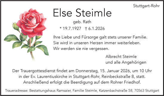 Traueranzeige von Else Steimle von Stuttgarter Zeitung / Stuttgarter Nachrichten