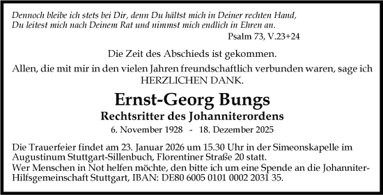 Traueranzeige von Ernst-Georg Bungs von Stuttgarter Zeitung / Stuttgarter Nachrichten