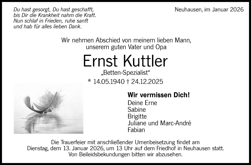  Traueranzeige für Ernst Kuttler vom 03.01.2026 aus Eßlinger Zeitung