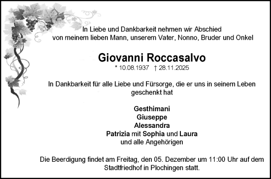 Traueranzeige von Giovanni Roccasalvo von Eßlinger Zeitung
