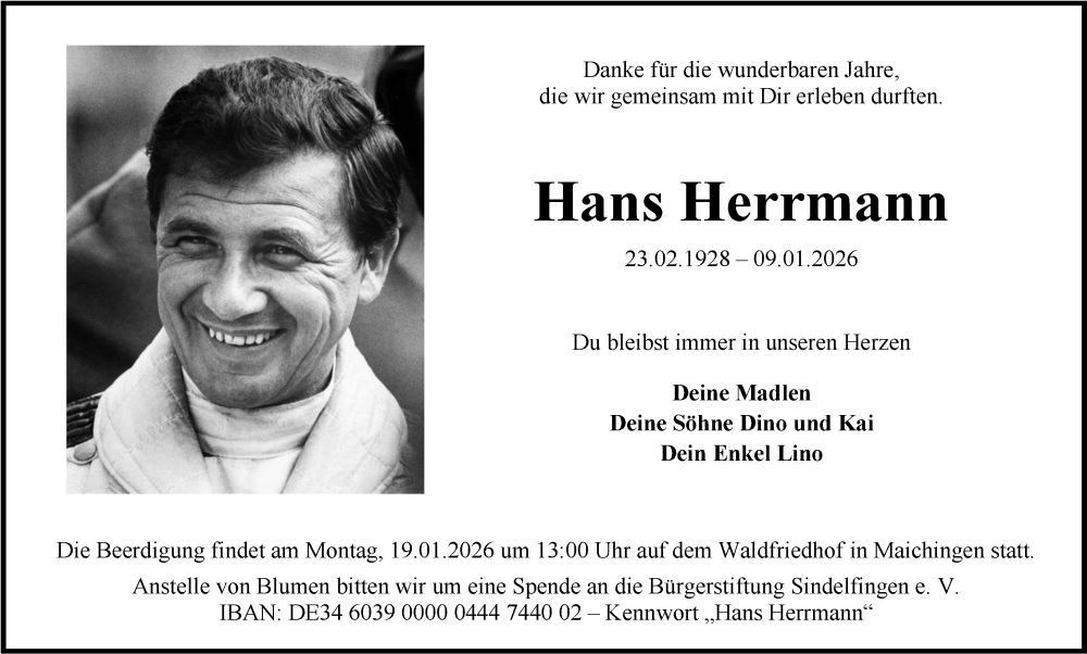  Traueranzeige für Hans Herrmann vom 15.01.2026 aus Stuttgarter Zeitung / Stuttgarter Nachrichten