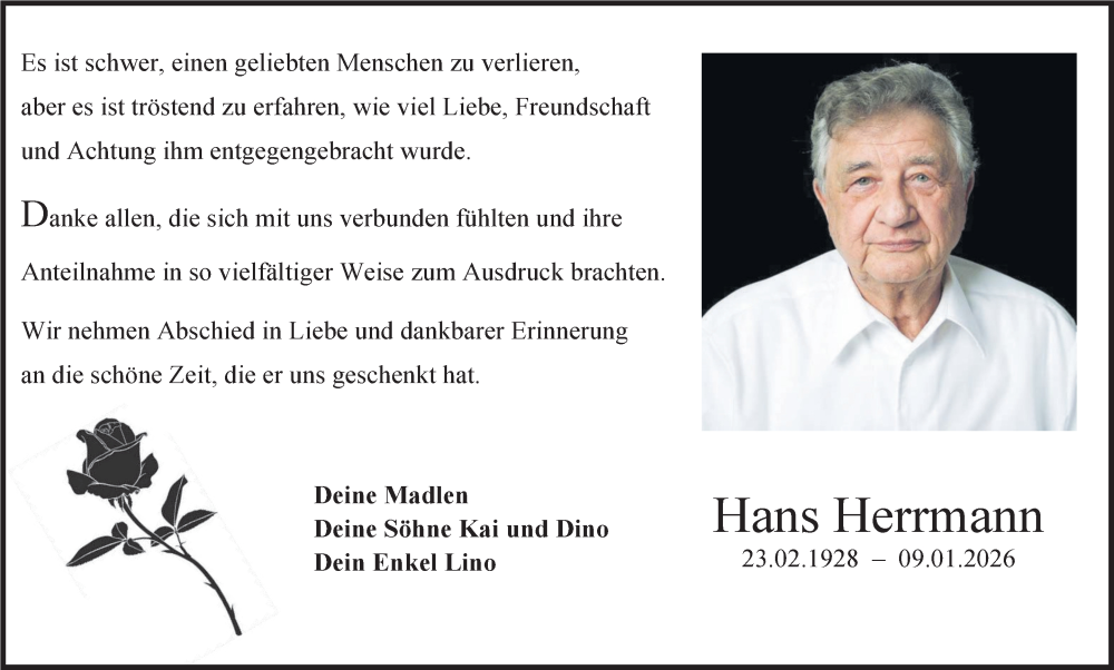 Traueranzeige für Hans Herrmann vom 26.01.2026 aus Stuttgarter Zeitung / Stuttgarter Nachrichten