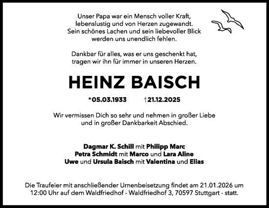 Traueranzeige von Heinz Baisch von Stuttgarter Zeitung / Stuttgarter Nachrichten