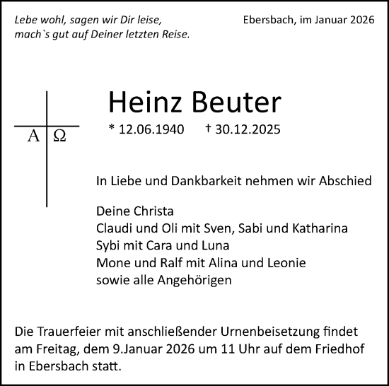 Traueranzeige von Heinz Beuter von Eßlinger Zeitung