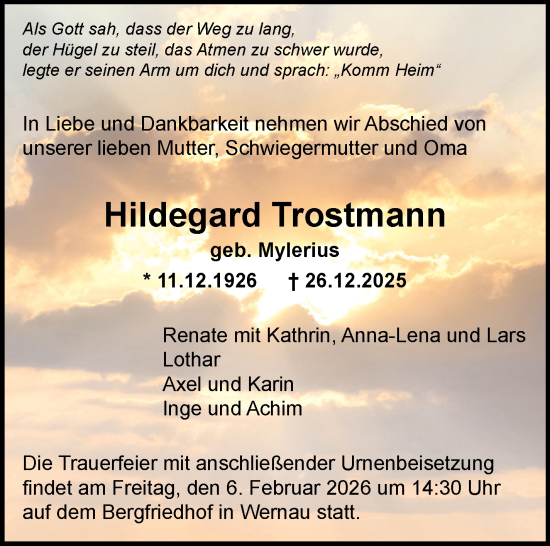 Traueranzeige von Hildegard Trostmann von Eßlinger Zeitung