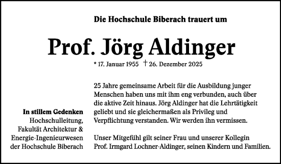Traueranzeige von Jörg Aldinger von Stuttgarter Zeitung / Stuttgarter Nachrichten