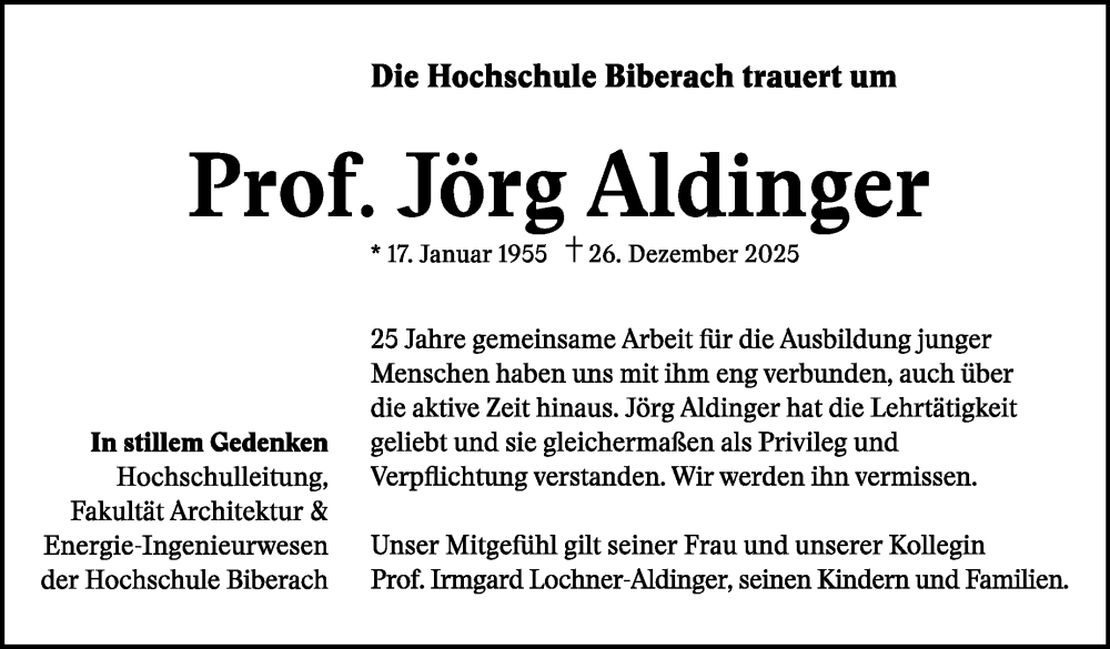  Traueranzeige für Jörg Aldinger vom 12.01.2026 aus Stuttgarter Zeitung / Stuttgarter Nachrichten
