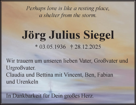 Traueranzeige von Jörg Julius Siegel von Kreiszeitung Böblinger Bote