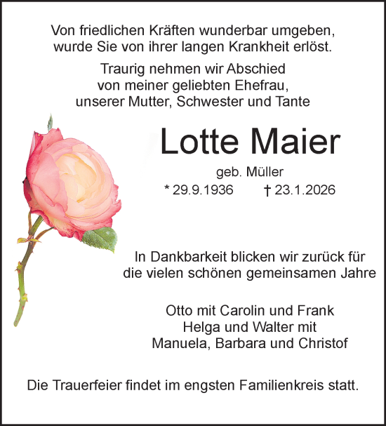 Traueranzeige von Lotte Maier von Stuttgarter Zeitung / Stuttgarter Nachrichten
