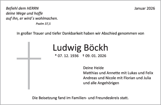 Traueranzeige von Ludwig Böckh von Kreiszeitung Böblinger Bote